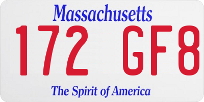 MA license plate 172GF8