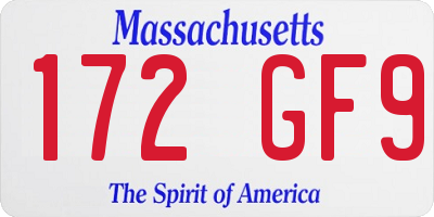 MA license plate 172GF9