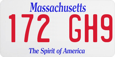 MA license plate 172GH9