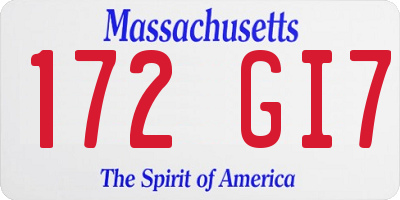 MA license plate 172GI7