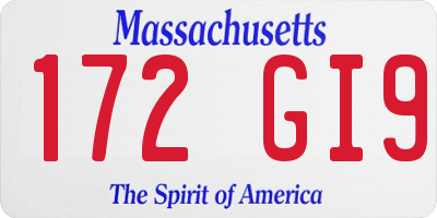 MA license plate 172GI9