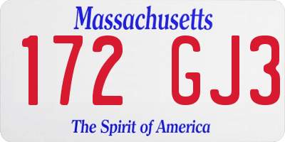 MA license plate 172GJ3