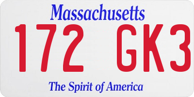 MA license plate 172GK3