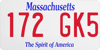 MA license plate 172GK5