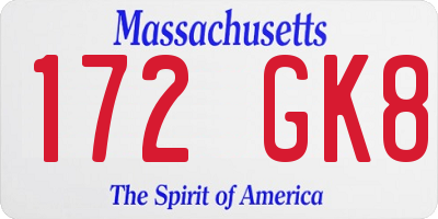 MA license plate 172GK8