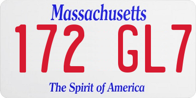MA license plate 172GL7