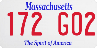MA license plate 172GO2