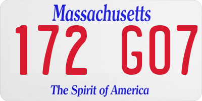 MA license plate 172GO7