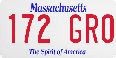 MA license plate 172GR0