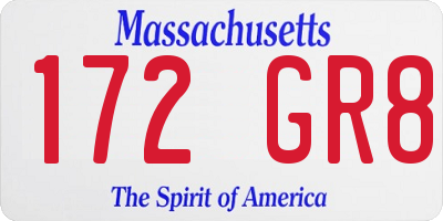 MA license plate 172GR8