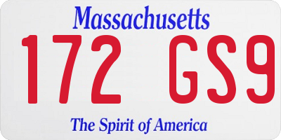 MA license plate 172GS9