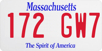 MA license plate 172GW7