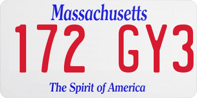 MA license plate 172GY3