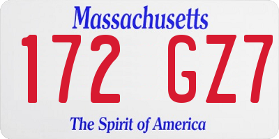 MA license plate 172GZ7