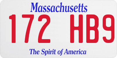 MA license plate 172HB9