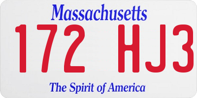 MA license plate 172HJ3