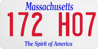 MA license plate 172HO7