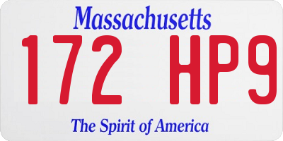 MA license plate 172HP9