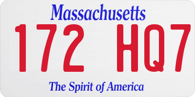 MA license plate 172HQ7