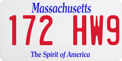 MA license plate 172HW9