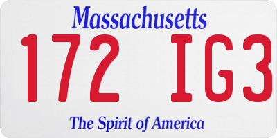 MA license plate 172IG3