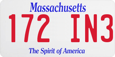 MA license plate 172IN3