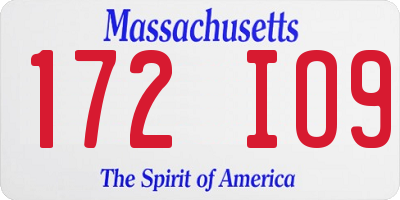 MA license plate 172IO9