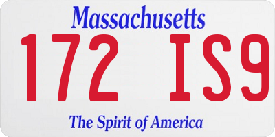 MA license plate 172IS9
