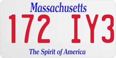 MA license plate 172IY3