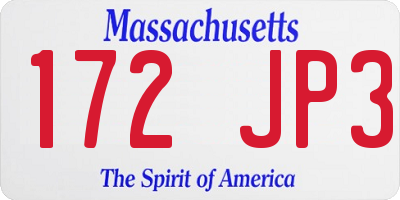 MA license plate 172JP3
