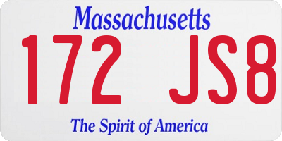 MA license plate 172JS8
