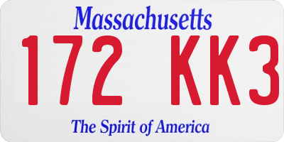 MA license plate 172KK3