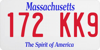 MA license plate 172KK9