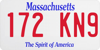 MA license plate 172KN9
