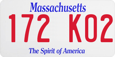 MA license plate 172KO2