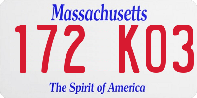 MA license plate 172KO3