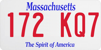 MA license plate 172KQ7