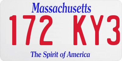 MA license plate 172KY3