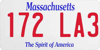 MA license plate 172LA3