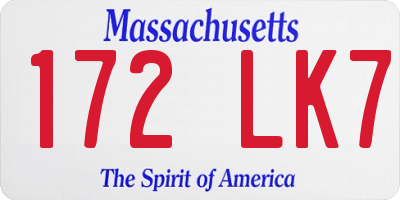 MA license plate 172LK7