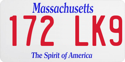 MA license plate 172LK9
