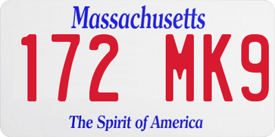 MA license plate 172MK9