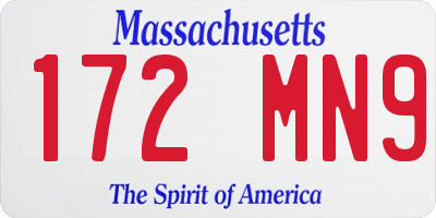MA license plate 172MN9
