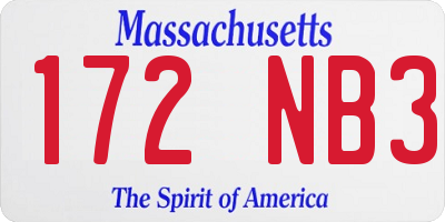 MA license plate 172NB3