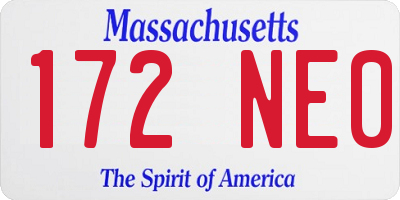 MA license plate 172NE0