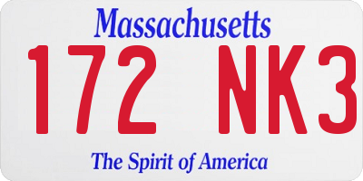 MA license plate 172NK3
