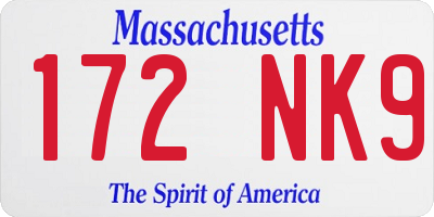 MA license plate 172NK9