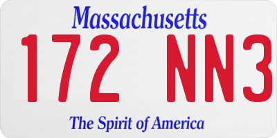 MA license plate 172NN3