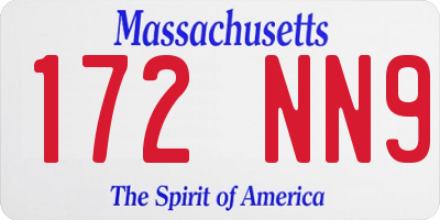 MA license plate 172NN9