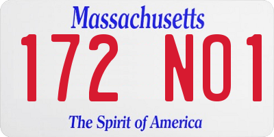 MA license plate 172NO1